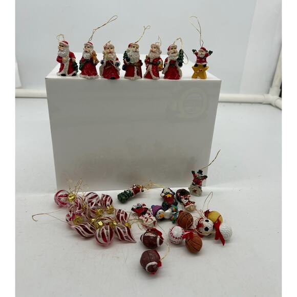 Lot of Vintage Mini Christmas Ornaments Sports, Peppermint Santa - Picture 1 of 7